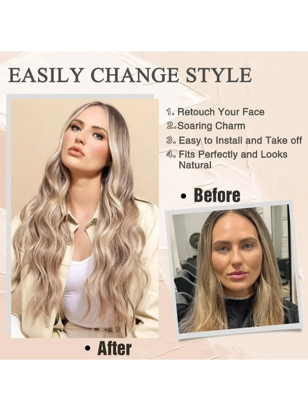Women's Ash Blonde Natural 26 Inch Natural Looking Heat Resistant Long Wavy Wigs